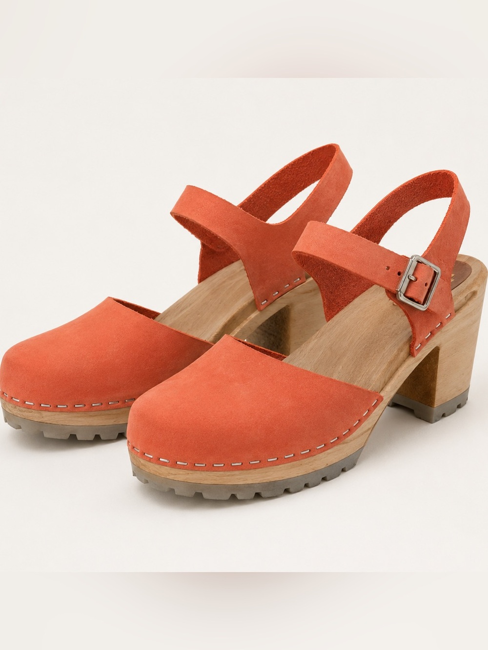 MIA Swedish Coral Suede Ankle Strap Wood Platform Clogs EU Size 41